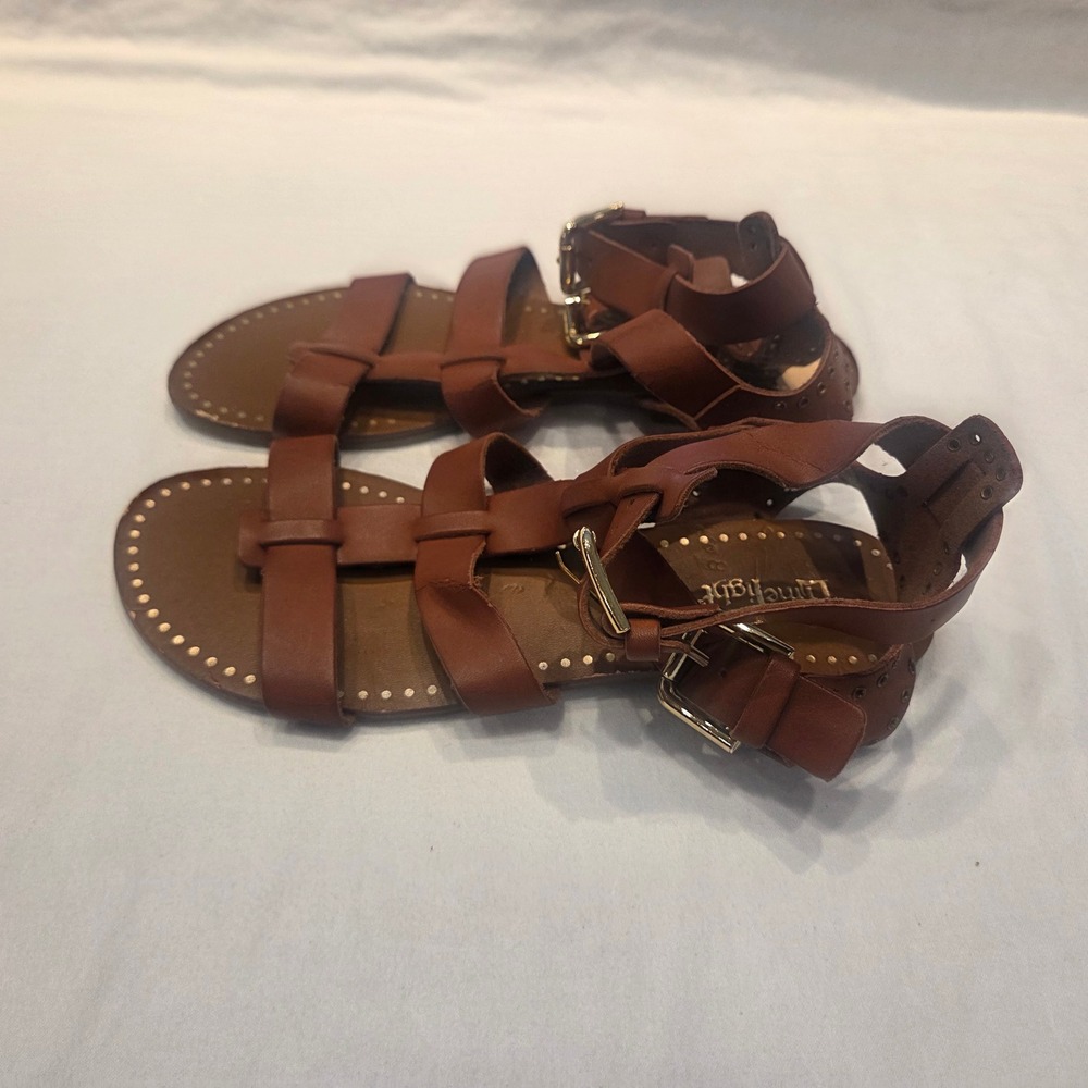 Limelight Womens Brown Studded Gladiator Sandals Gold Buckle Size 7